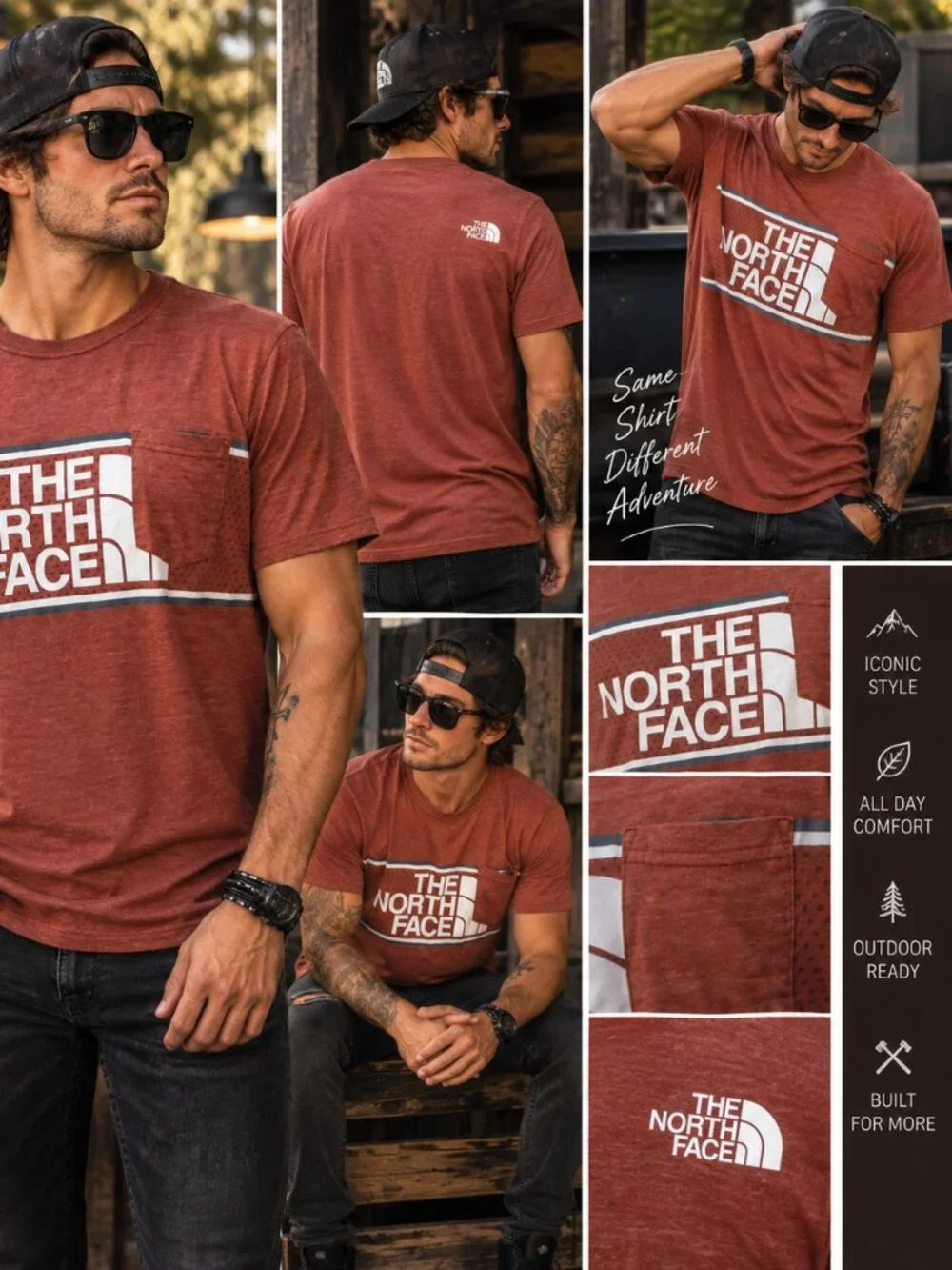 The North Face Men’s Small Red Heather Slim Fit Graphic Pocket Tee